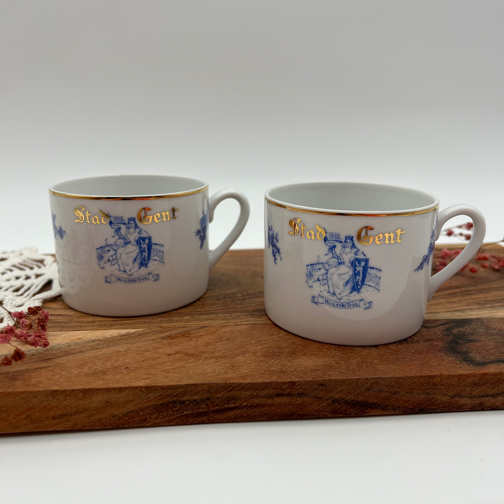 Vintage La Porcelaine de Baudour Teacup Set – Gold Rim – Ghent, Belgium