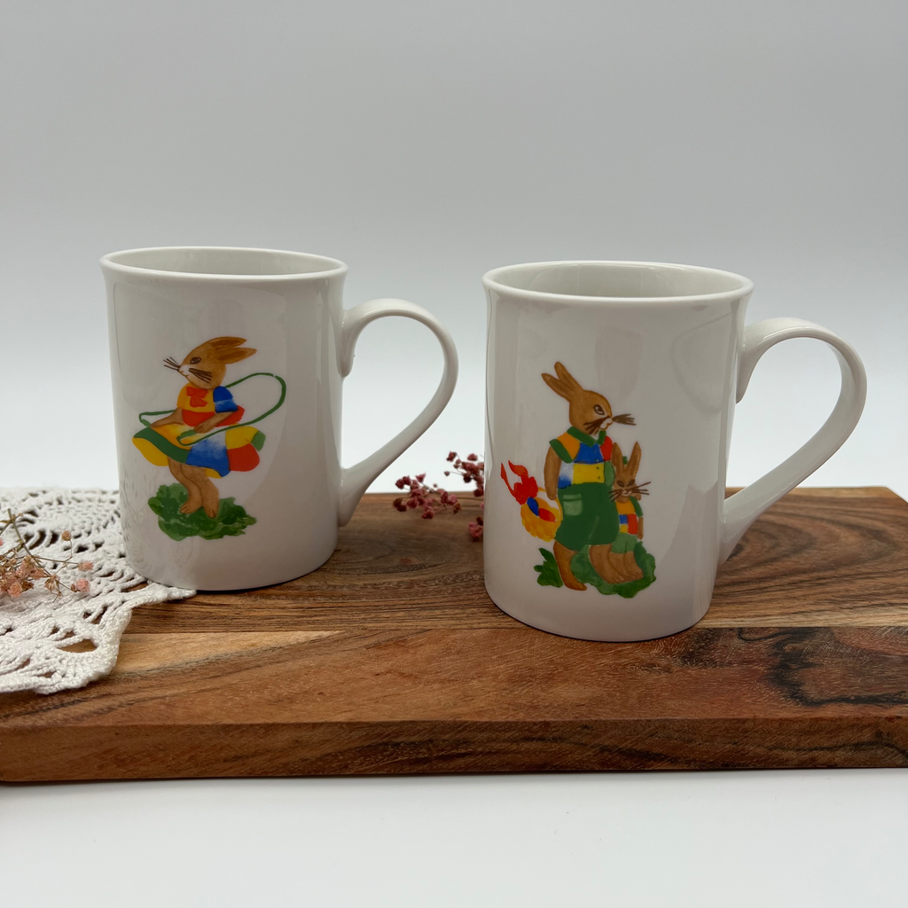 Playful Bunny Mug Set – Set of 2 Ceramic Mugs