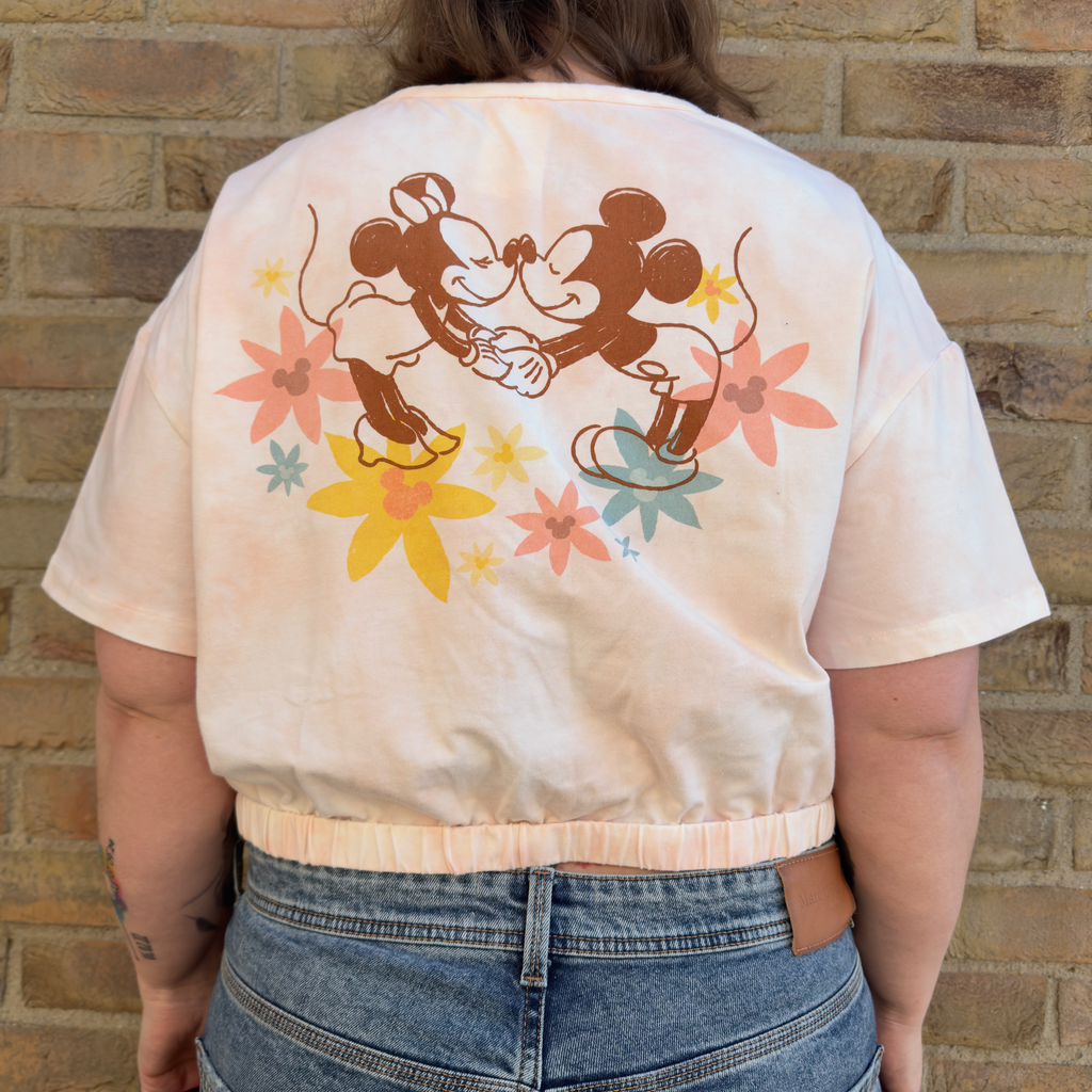 Disney Store Embroidered Tie-Dye Crop Top – Mickey & Minnie Kiss
