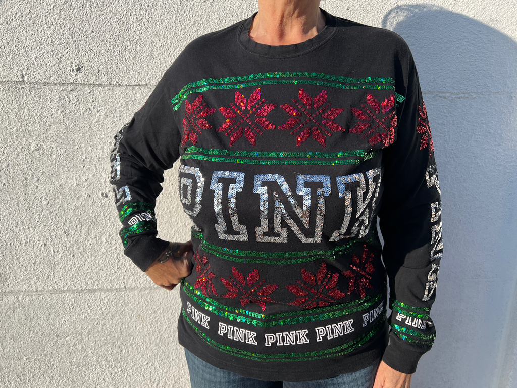 Victoria’s Secret PINK Ugly Christmas Sequin Longsleeve – Holiday Party Top