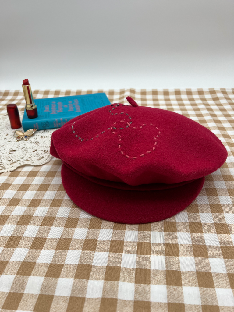 Disneyland Paris Exclusive Red Wool Beret with Mickey Mouse Embroidered Ears