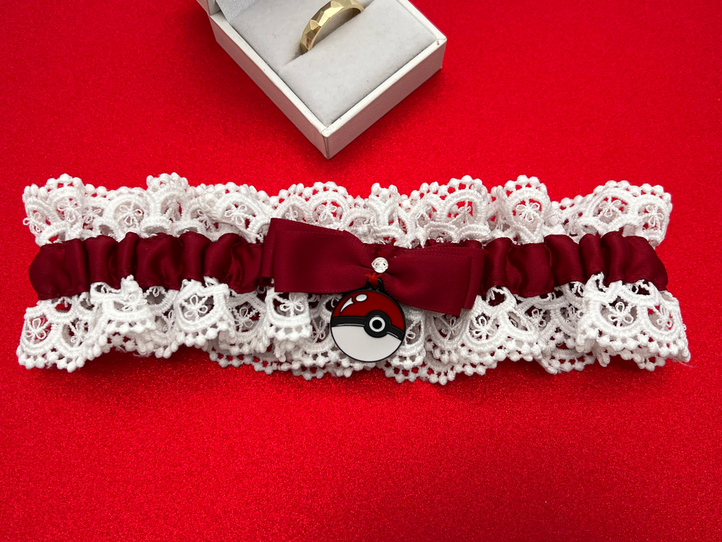 Handmade Pokémon Wedding Garter – Geek Chic Bridal Keepsake with Poké Ball Charm