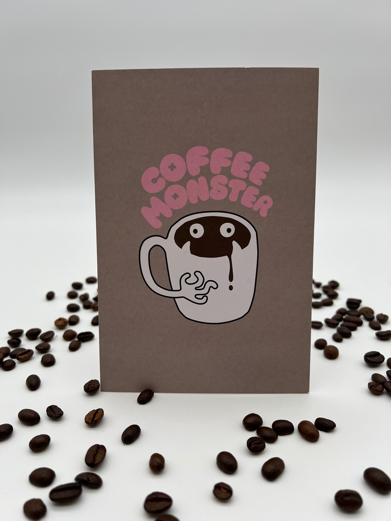 Coffee Monster Postcard – Cute Coffee Lover Greeting Card