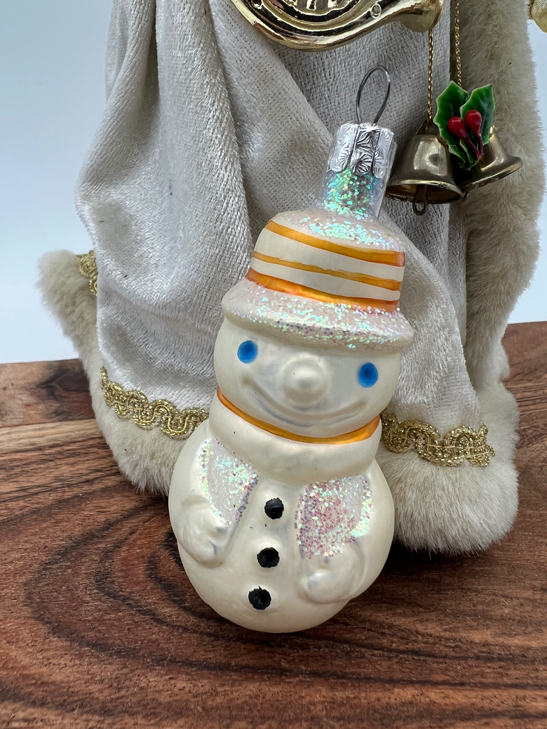 Vintage Mid-Century Snowman Ornament – Hand-Painted Glitter Plastic – 1950s Japan