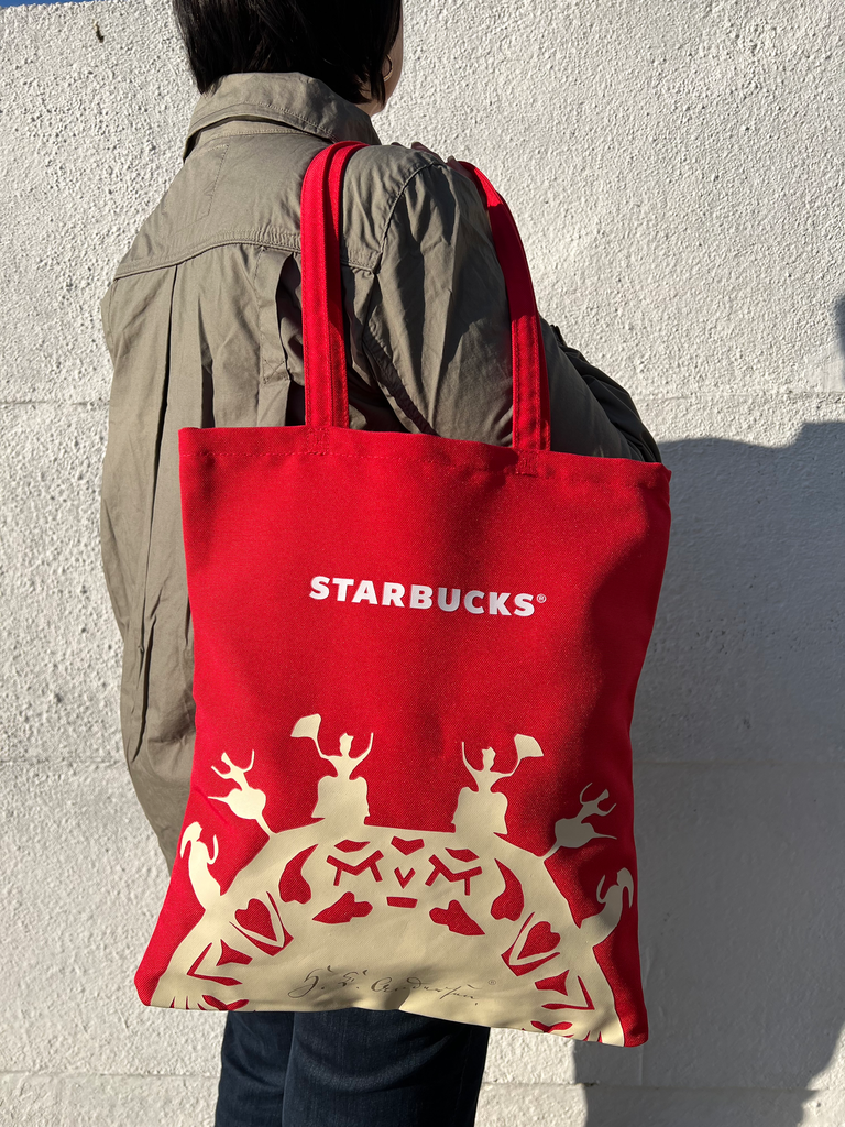 Starbucks Red White Graphic Canvas Tote Bag
