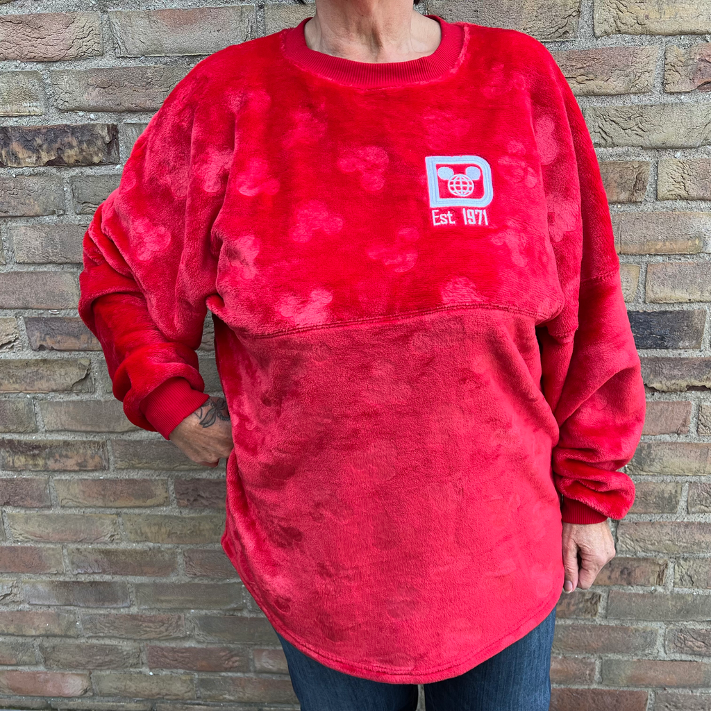 Walt Disney World Red Polar Fleece Spirit Jersey with Textured Mickey Pattern