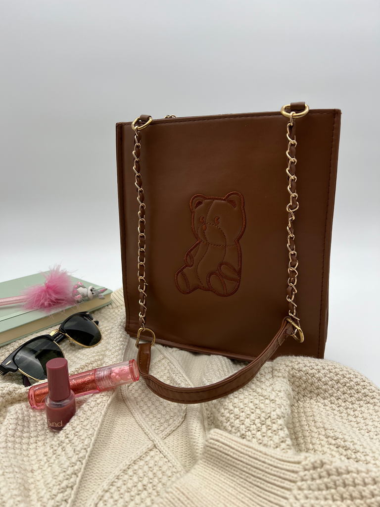 Brown Teddy Bear Shoulder Bag – Cute Stitched Applique Design