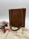 Brown Faux Leather Tote Bag – Cute Embossed Teddy Bear Design
