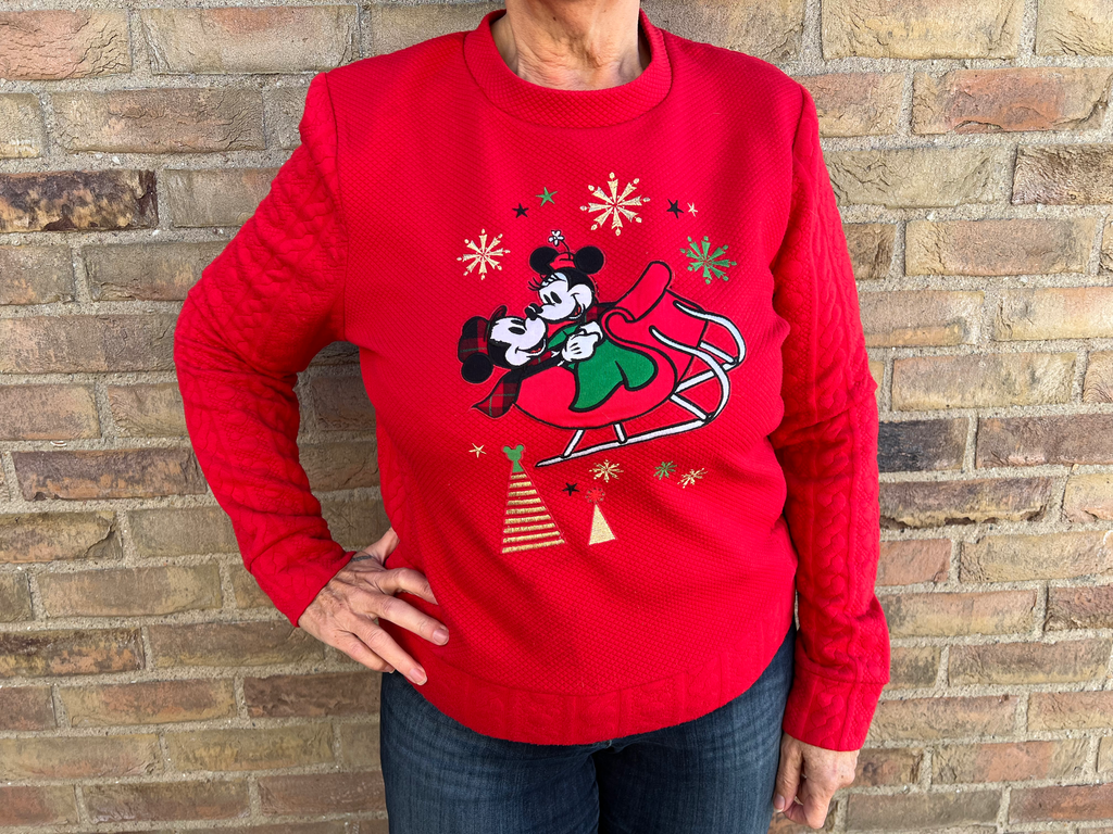 Disney Store Embroidered Christmas Sweater – Mickey & Minnie Go Sleighing