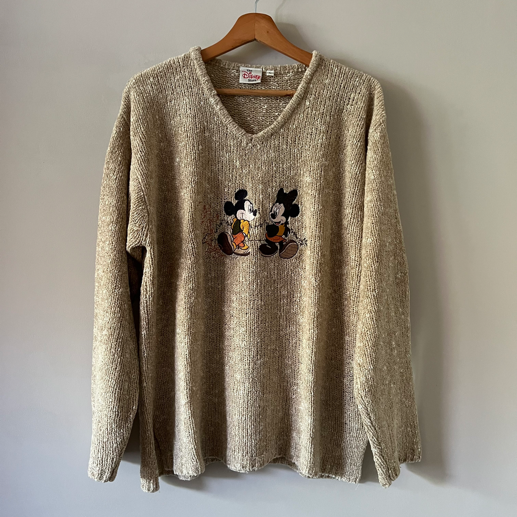 Vintage Disney Store Mickey & Minnie Knit Sweater – Embroidered – 2001 – Size L
