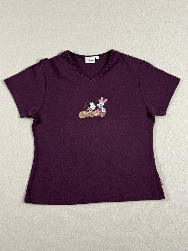 Vintage 90's Disney Store Burgundy Shirt – Mickey & Minnie Embroidery