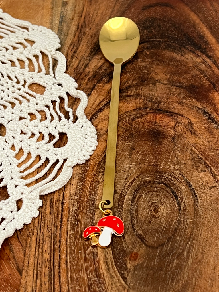 Golden Mushroom Spoon - Cottagecore Tea & Coffee Stirrer