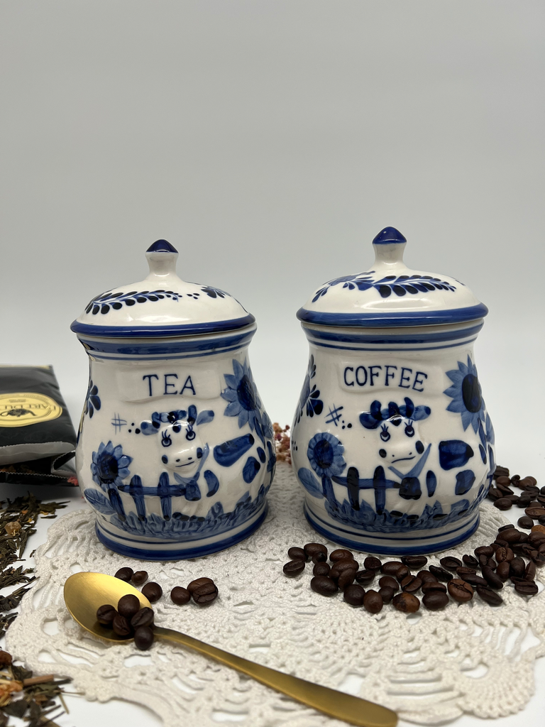 Blue Delft Decor ‘Coffee & Tea’ Pantry Jar Set – Cottage Kitchen Must-Have